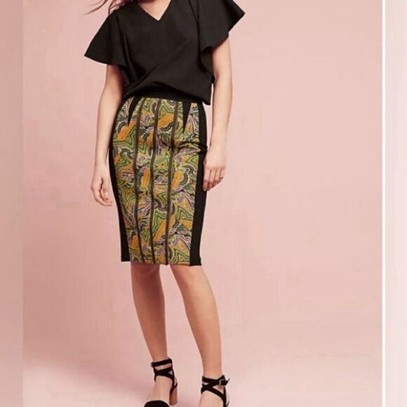 NEW Anthropologie Maeve Women's Embroidered Pencil Skirt Size 0 Multicolor - Picture 1 of 8